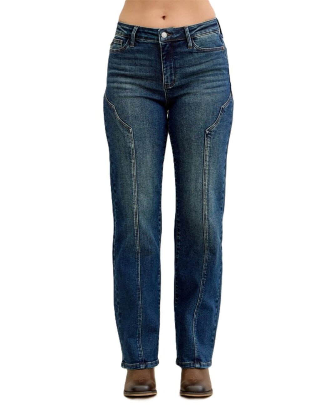 Judy Blue Mid Rise Tummy Control Western Seam Detail Straight Leg Jeans